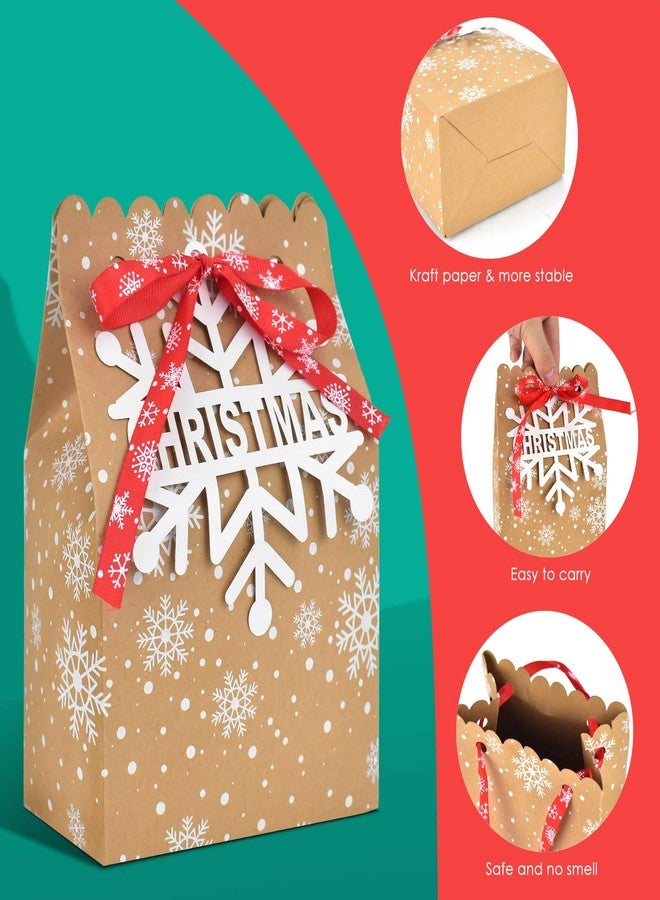 ERKOON 12Pcs Christmas Kraft Paper Bags Treat Bags Candy Cookie Boxes with Tags 5 x 3 x 7In Xmas Favor Goodies Bags for Winter/Holiday Party - Image 3